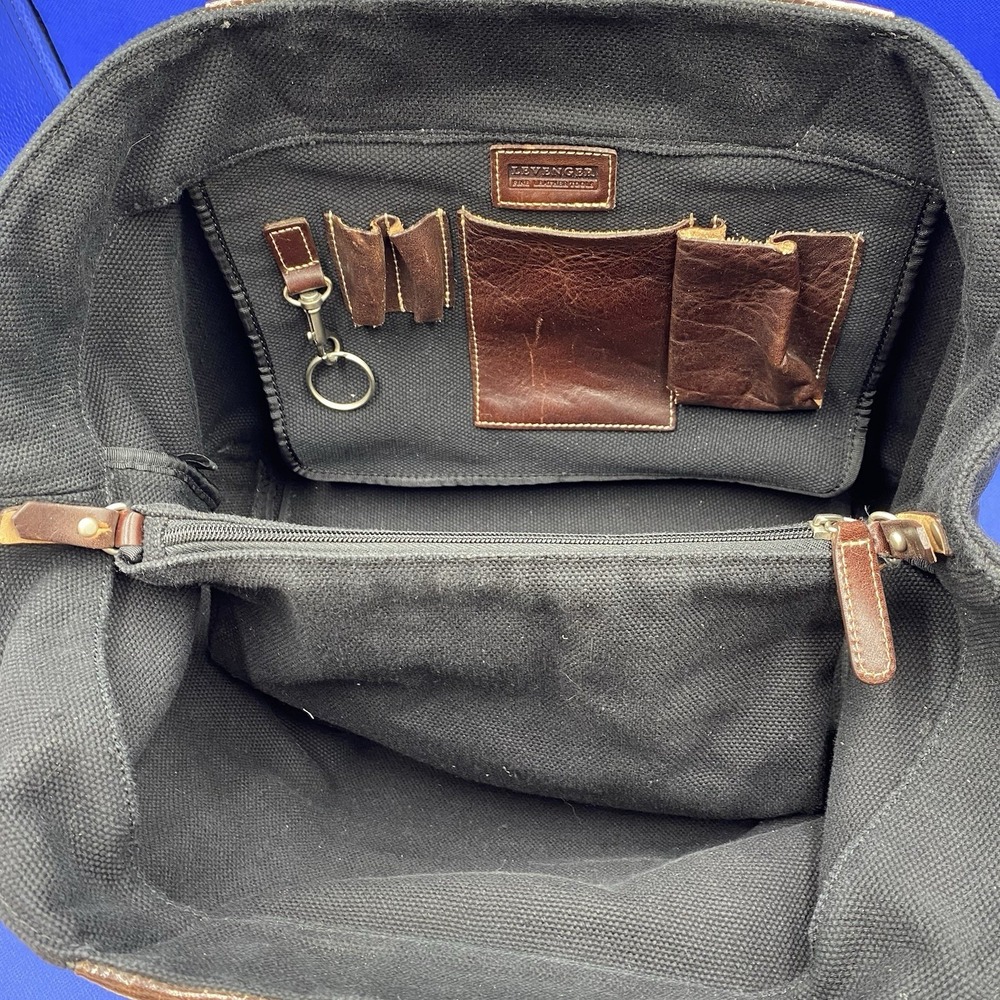LEVENGER Canvas LEATHER Trim TOTE BAG PURSE BROWN BLACK SHOULDER BAG - Picture 5 of 11